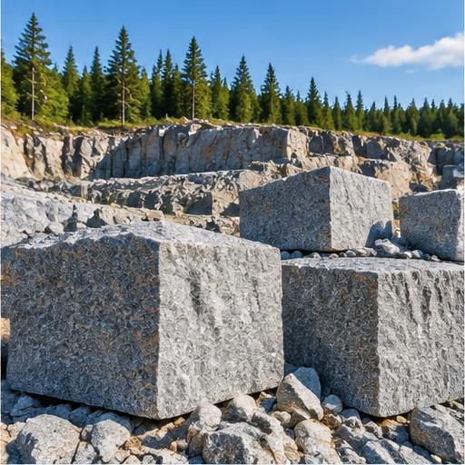 Natural granite blocks in a Canadian quarry